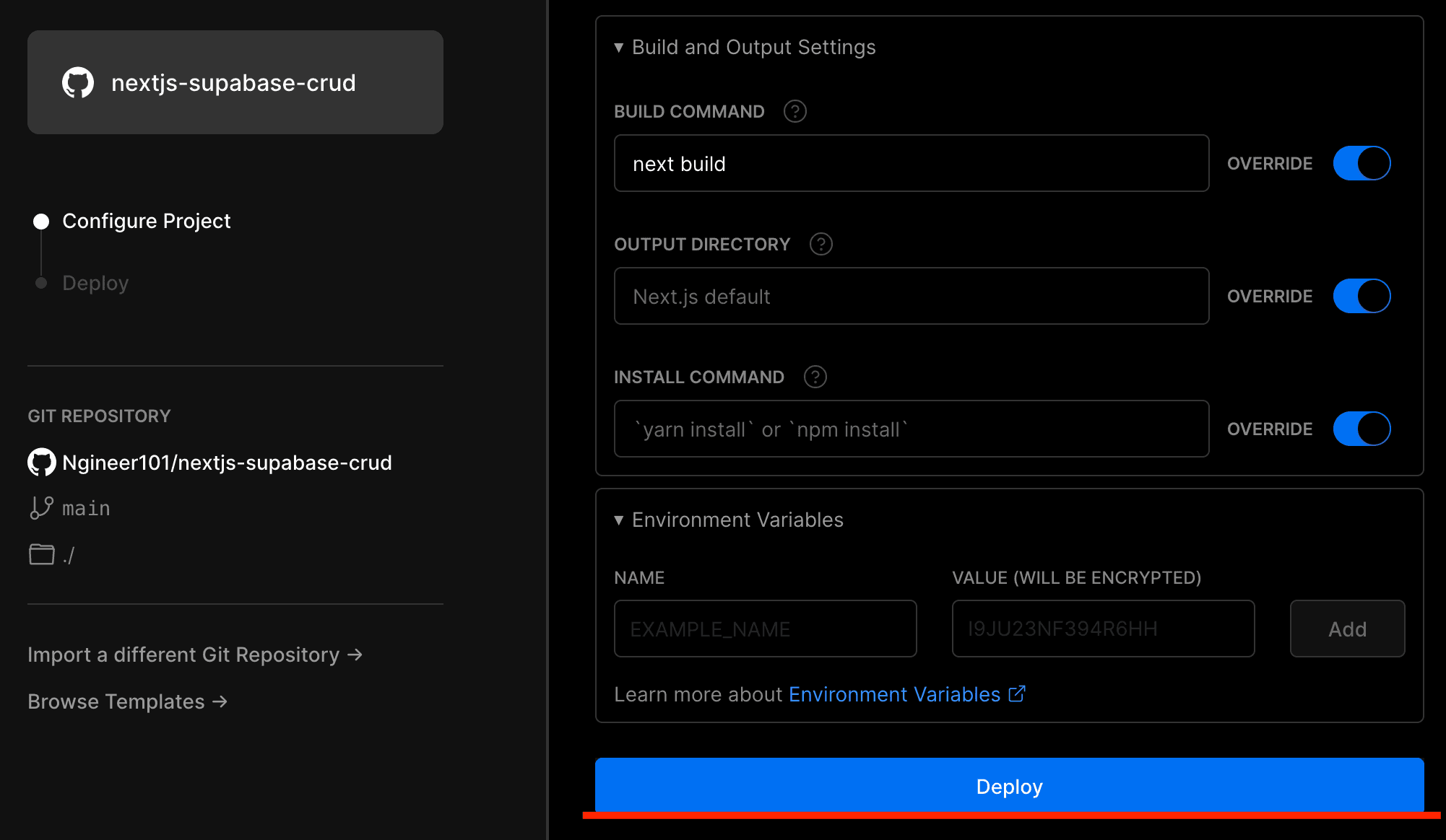 Configure project step 2