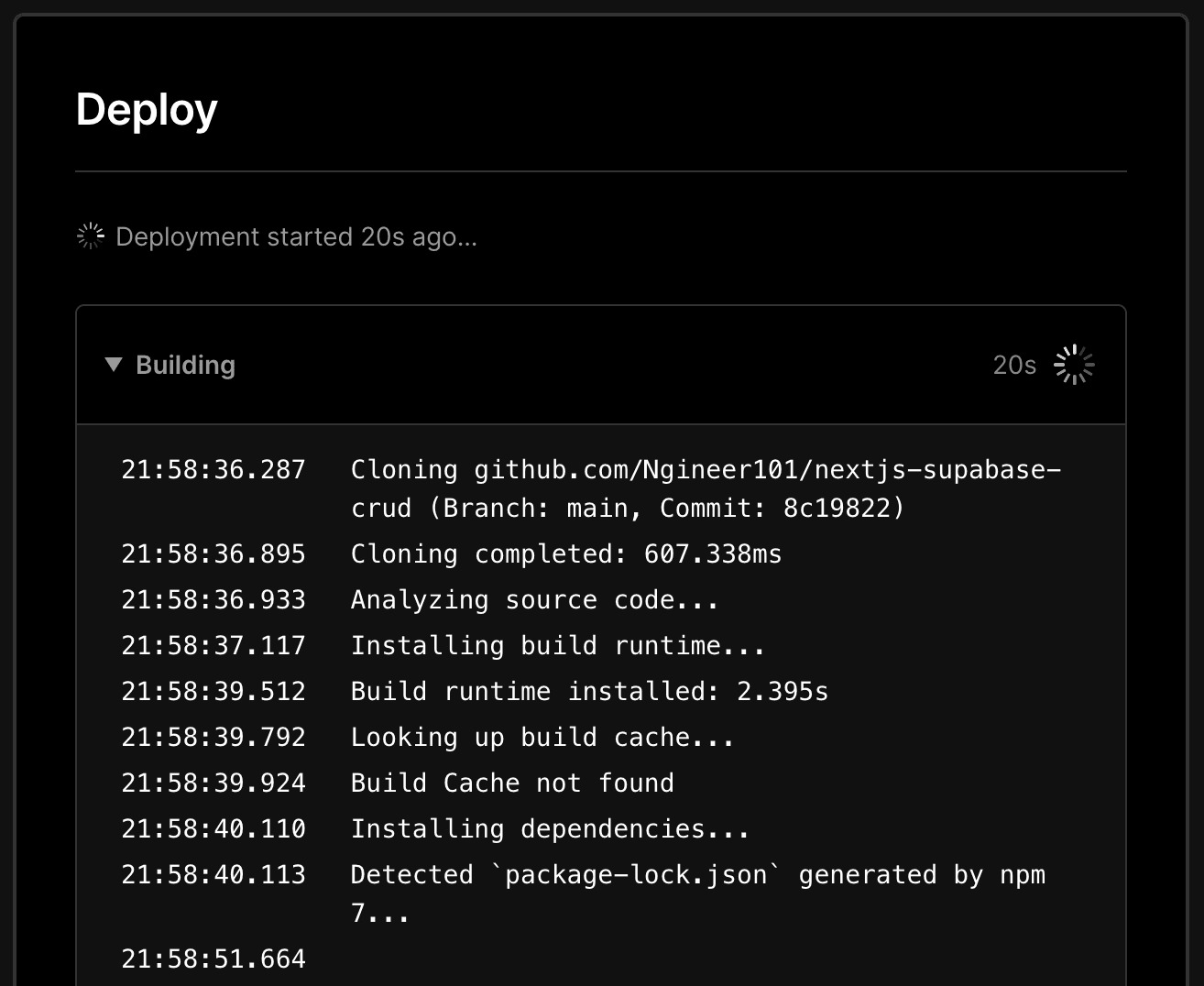 Vercel deployment logs