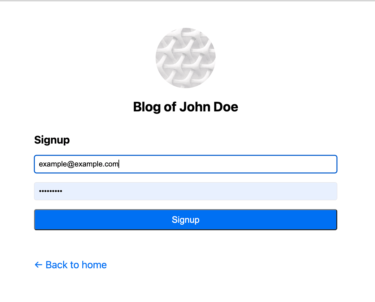 Signup page preview