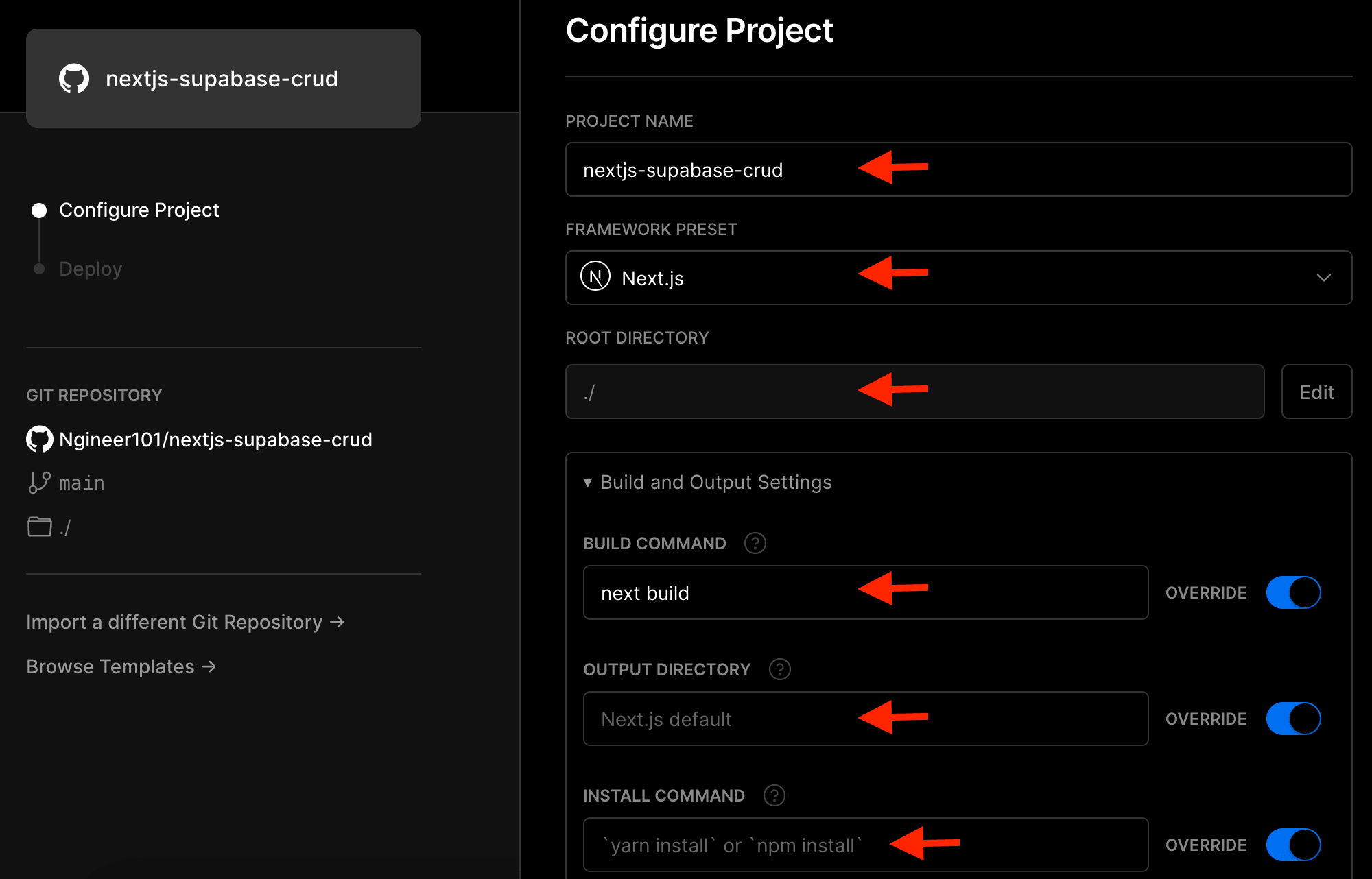 Configure project step 1