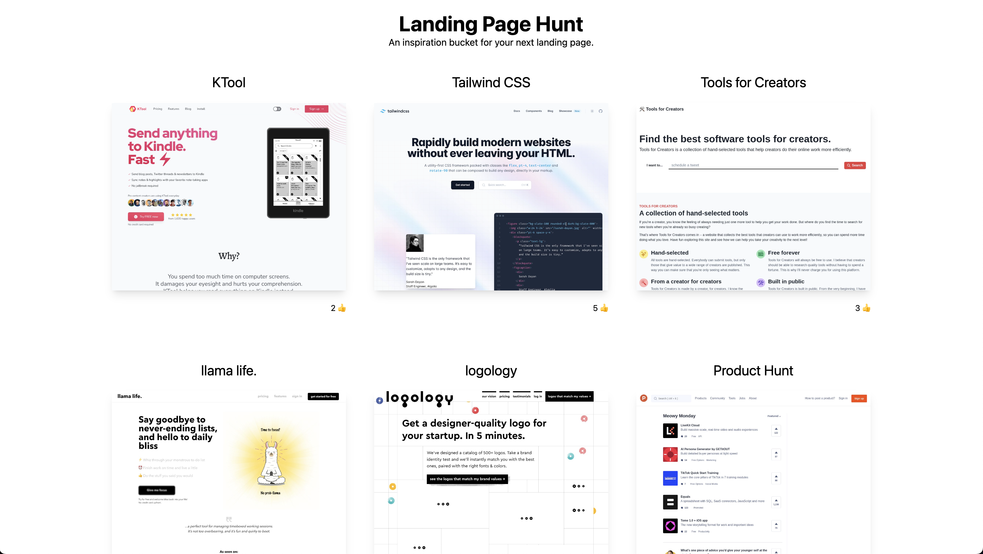 A screenshot of the Landing Page Hunt project